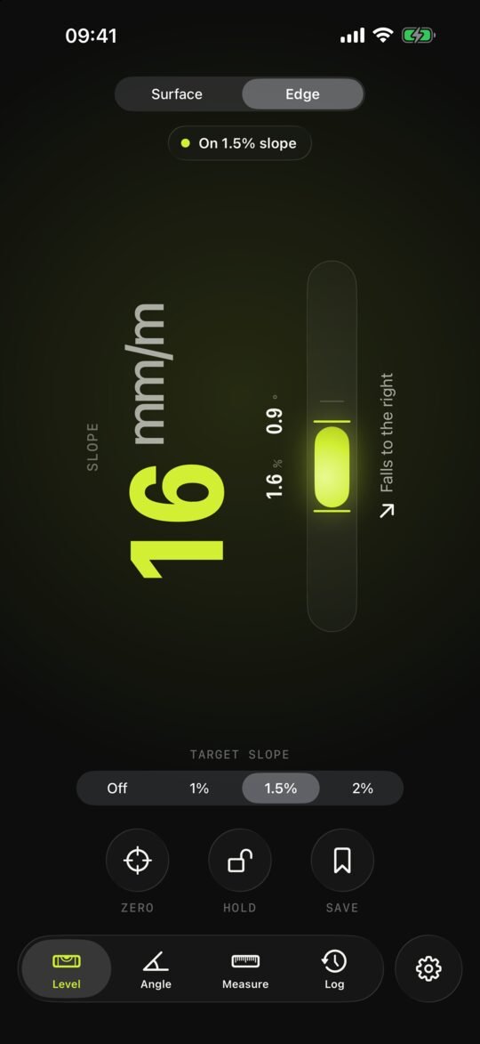 Edge with 1.5% slope